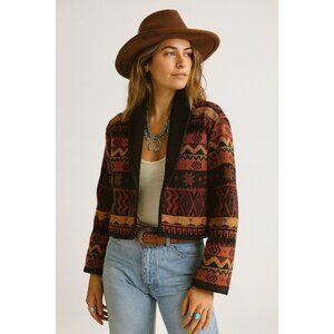 vintage SOUTHWESTERN AZTEC jacket blazer cotton western silver buckle colorful L